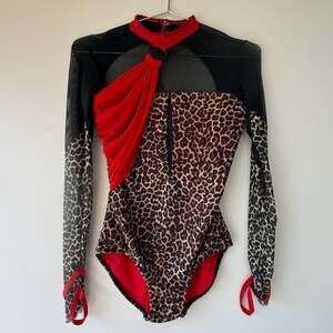 Tenth House Leopard and Red Mesh Dance Leotard Costume Bodysuit